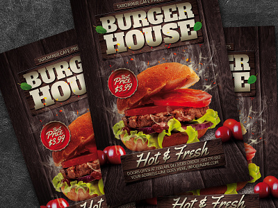 Burger House Flyer burger burger flyer burger menu burger poster cafe card cheese cheeseburger cooking creative design dinner fast fast food flyer food fresh graphic hamburger menu