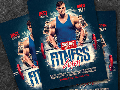 Fitness Gym Flyer abstract athletic body body builder bodybuilder builder corporate fitness fitness flyer fitness promo gym health leaflet poster powerlifting promotion psd sport supplements trainer