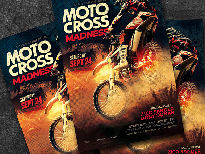 Motocross Madness Flyer abstract atv bicycle bike biker championchip competition dirty extreme freestyle graphic design grunge moto motocross motocross flyer motor bicycle tyre motorcycle off road race rally