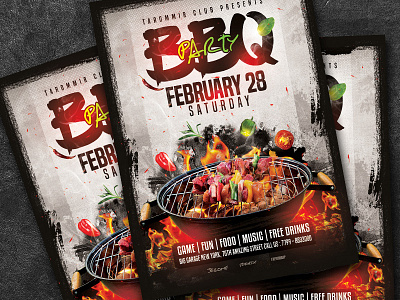 BBQ Party Flyer backyard barbecue barbeque bbq bbq flyer bbq party beef cook download graphic grill grilled holiday holiday party party flyer restaurant steak template vintage weekend