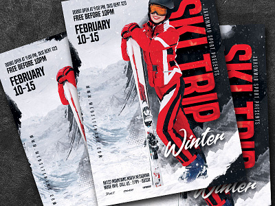 Winter Ski Trip Flyer competition design extreme sports flyer graphic holiday ice mountain poster print ready resort season ski snow snowboard snowboarding snowy sport template