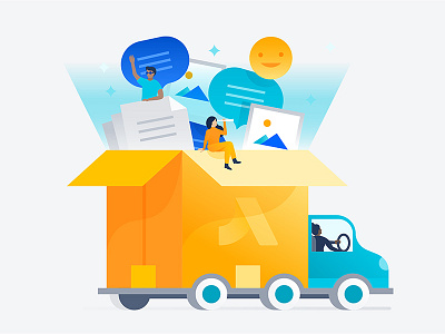Moving Day chat illustration message productivity team technology truck work