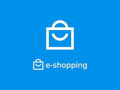 e-shopping branding letter e logo design shopping bag smile