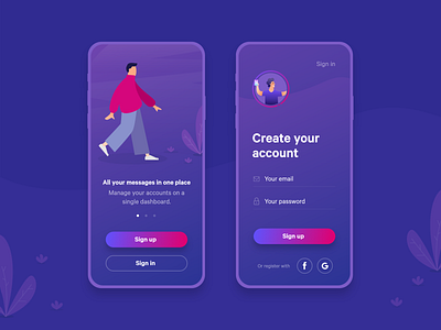 Sign Up / Sign In app concept design illustration messenger sign up ui