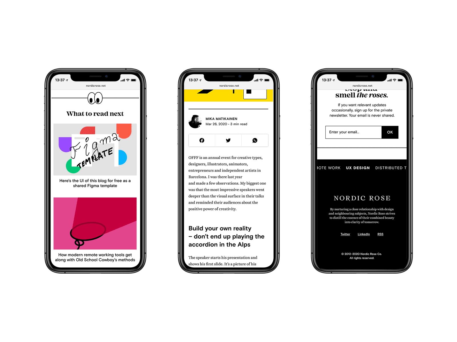 A blog UI design on mobile (available as a Figma template)