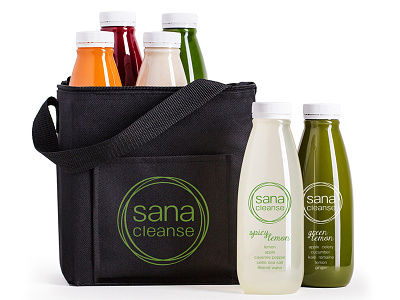 Sana Cleanse Packaging Design bag bottles branding cleanse detox juice juice clease labels logo organic packaging design singapore