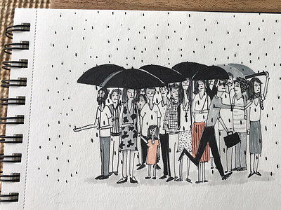 Rain ink people rain sketch umbrella