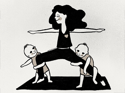 Mother of twins babies baby childrens illustration digital colouring exercise heart home identical twins illustration inhale exhale ink love mother motherhood people playtime toddlers twins warrior pose yoga