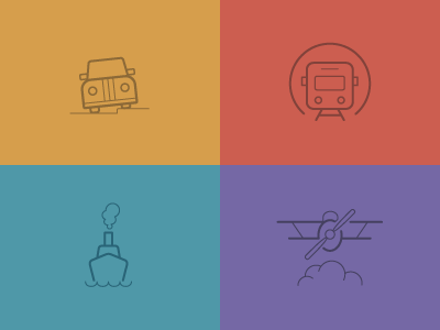 Transportation Icons boat car flat icon outline plane ship subway traffic train tram transport