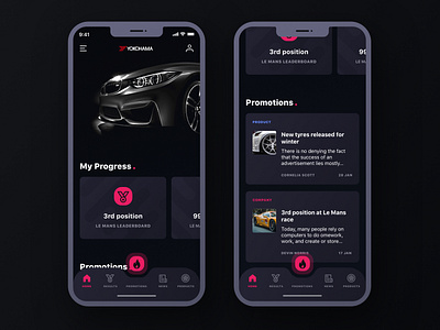 Tyre Companies App - Dark UI app black car clean dark design grey magenta menu mobile navigation race tyre ui ux