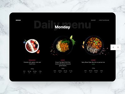 Daily menu web UI black daily dark design fitness food gastronomy healthy layout menu photo restaurant ui ux vegan web