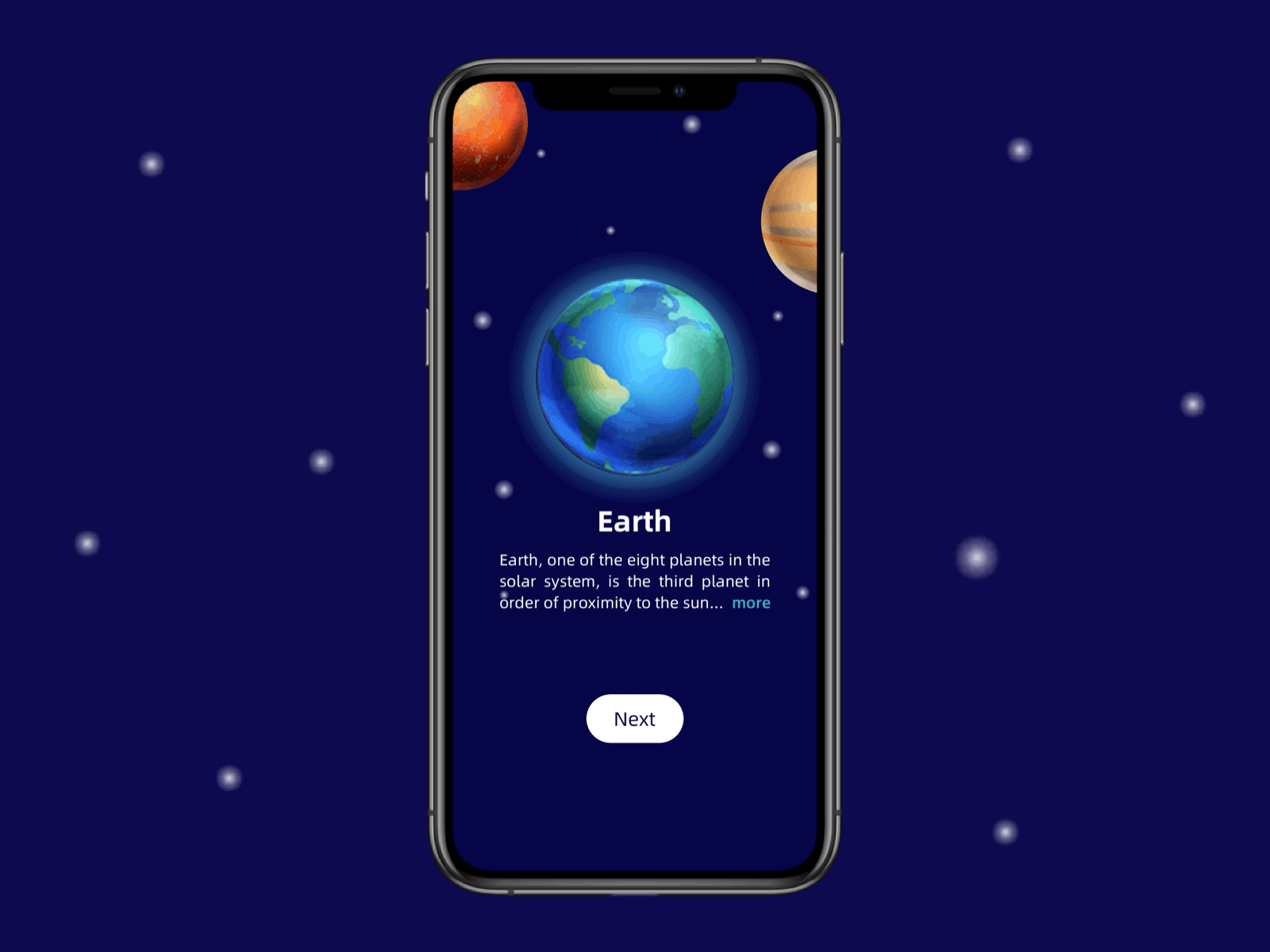 planet science app design mobile read ui ux