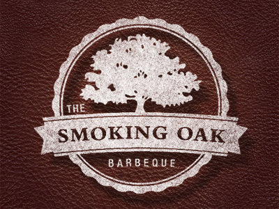 Smoking Oak Logo bbq bembo logo oak oak tree ribbon scalloped texture tree