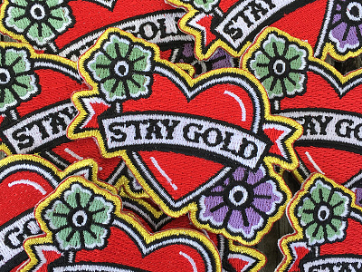 Stay Gold Patch banner embroidered flowers gold heart iron on patch stay gold sewn traditional