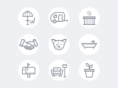 Home and Real Estate Icons airstream bath tub handshake hot tub house icon iconography illustration living mailbox monoweight outline