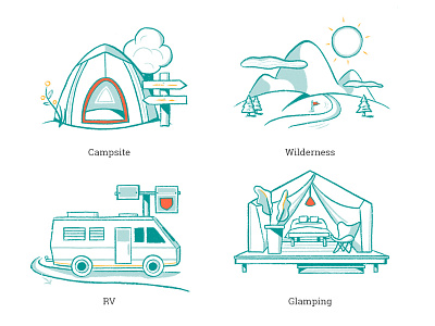 Campr – Camping Illustration Types camping glamping hand drawn iconography illustration mountains procreate rv sketch tent wilderness