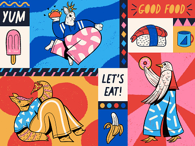 BigCommerce Kitchen Mural animals armadillo bigcommerce colorful drawing ecommerce food geometric groovy hand painted illustration jackalope mockingbird mural pattern pizza is life primary colors procreate sushi texture
