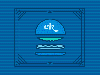 OK Burger blue geometric hamburger illustration pattern