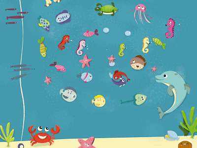 Let's go to the sea dolphin fish illustration kids mer ocean