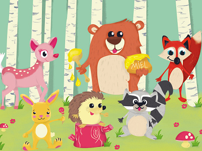 Woodland animal bear bunny forest foret fox illustration kids ratcoon woodlan