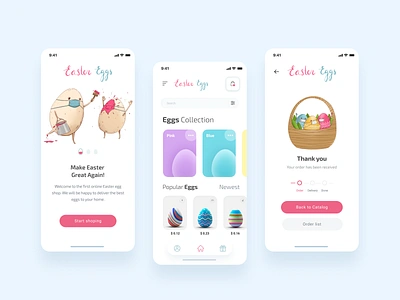 Easter Eggs App - Easter Fast Delivery 3d application artist design easter easter bunny easter egg ecommerce ecommerce app egg eggs illustration illustration art ui uiux