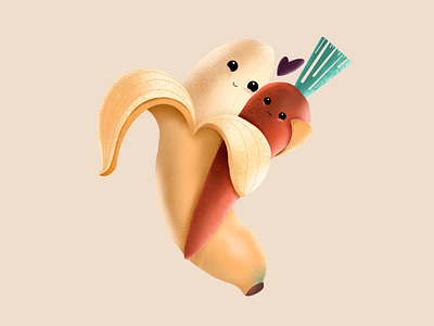 Cuddly Banana and Carrot cartoon illustration design dribbbleweeklywarmup fruit illustration hello dribbble illustration vegetable