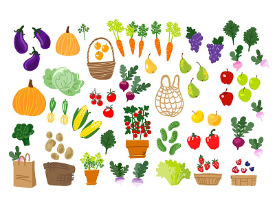 Vegetables and fruit design flat flower food home illustration logo minimal vector