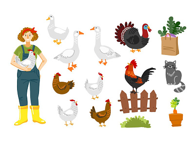 People and animals on the farm animals farmer flat food home illustration logo minimal vector
