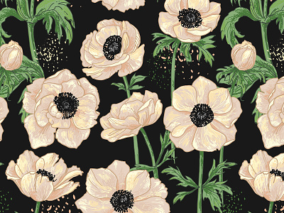 Pattern gentle anemones on a dark background botany