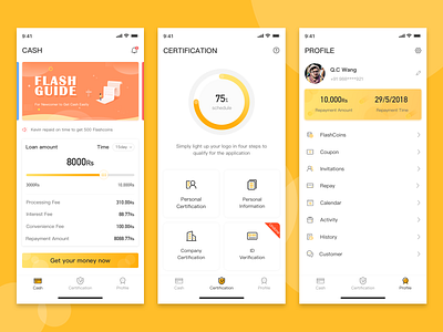 Loan application interface apply design icon loan mobile money app profile ui ux yellow