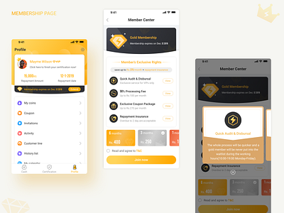 About Member UI Design black card icon membership mobile pop ups sketch ui design yellow