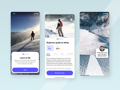 Skitip - Learn to Ski academy app appui course leanski learnapp learning mountain ski skiing sportapp ui ux videos