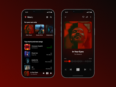 Musly - Musing streaming app made simple app app ui darkstreaming darkui deezer music music app musicapp pause play red songapp songs spotify streaming theweeknd ui