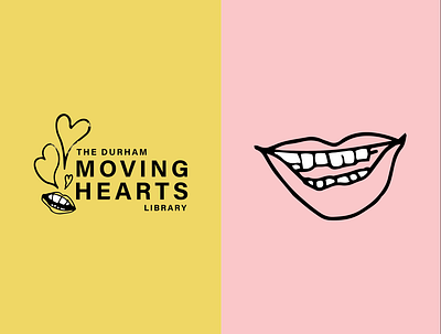 Durham Hearts Library Logo Design branding hand drawn handdrawn illustration logo logo design logo design branding logo designer mouth pink retro smile talking teeth vintage logo yellow