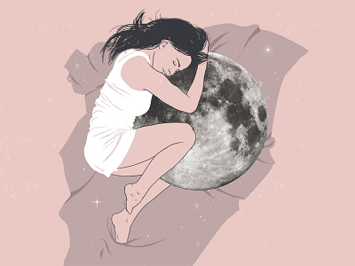 Insomnia digital drawing graphic art illustration illustration art line art millenial pink moon photoshop woman illustration