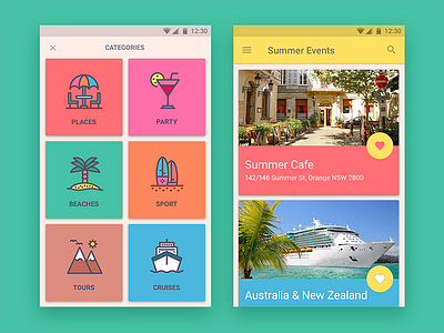 Australian Summer Event app android app cards color design event events material mobile natural palette summer