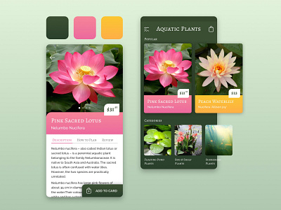 Aquatic Plants store app aquatic colors concept design ecommerce mobile mobile app design natural online palette plants shop store ui