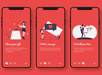 Valentine's Day mobile app - Dribbble Challenge contrast flatdesign illustration love lovely mobile mobile app mobile ui pastel color red ui ui design uidesign valentinesday