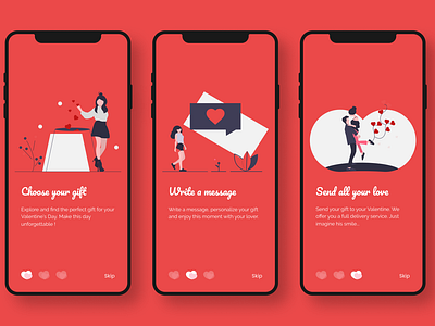 Valentine's Day mobile app - Dribbble Challenge contrast flatdesign illustration love lovely mobile mobile app mobile ui pastel color red ui ui design uidesign valentinesday