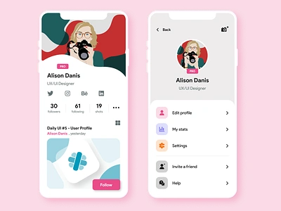 Daily UI #6 - User Profile app dailyui dailyui 006 dailyuichallenge design dribbble mobile app mobile app design mobile design profile page ui ui design ui mobile uidesign user profile