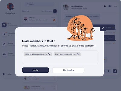 Daily UI #16 - Pop up/Overlay blue chat dailyui dailyui 016 dailyuichallenge designchallenge illustration invite design orange overlay overlay design popup popup design ui ui website uidesign uxui website