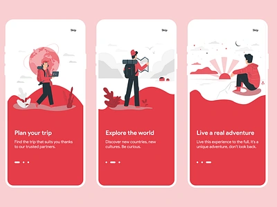 Daily UI #23 - Onboarding dailyui dailyui 023 dailyuichallenge designchallenge explorer graphicdesign illustration illustrations mobile app mobile ui onboarding onboarding illustration onboarding screen onboarding ui red travel travel app ui uidesign