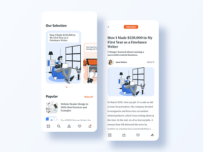 Daily UI #35 - Blog Post blog app blog design blog post blogging blue clear design dailyui dailyui 035 dailyuichallenge media minimalist mobile app mobile design mobile ui orange post reading app ui uidesign uxdesign