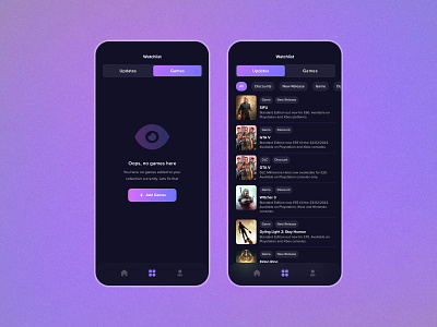 Watchlist - GameTrack app design product ui ux