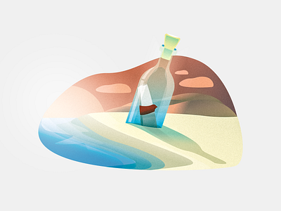 Sunset message bottle design illustration illustration art message sea