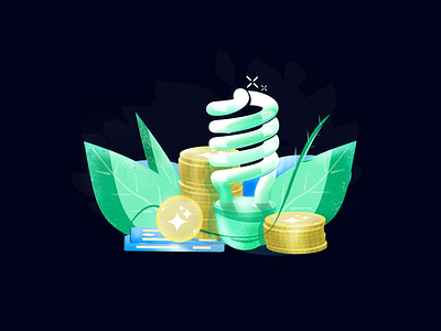 sustainable money? debt? energy greenleaf illustration illustration art light bulb money sustainable