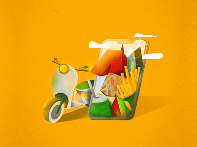 Delivery service cola delivery design drink fries grain illustration illustration art moped retro service shawarma vector