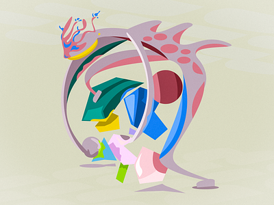 Something animal character colors geometric grain hold holding illustration illustration art monster vector