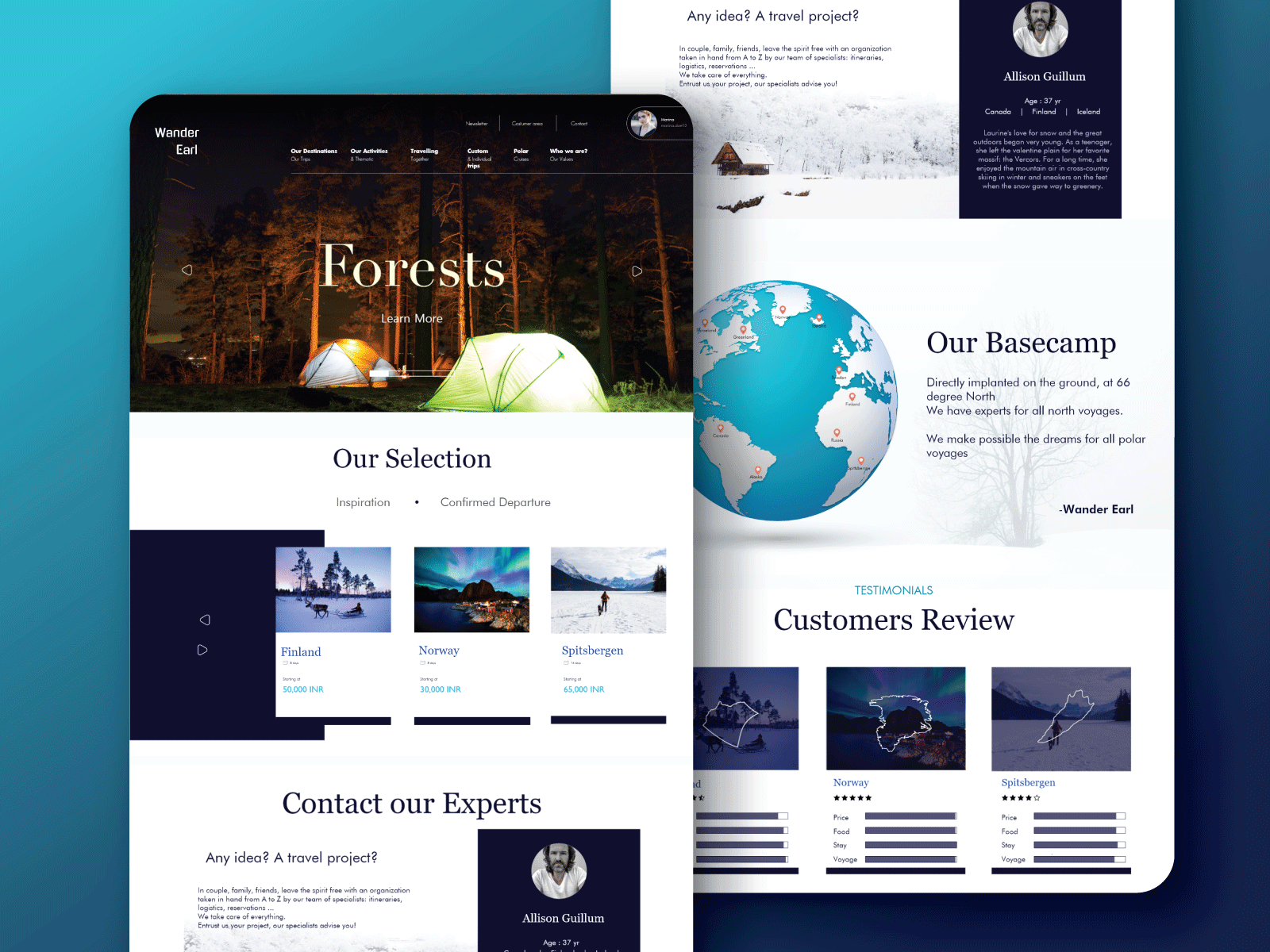 WANDER EARL- A travelling package booking website adobeillustator adobephotoshop adobexd blues colorscheme design dribbble graphic icon minimal photos travelling website ui uidesign uiux web