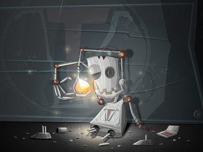 Skull robot drawing illustration storytelling vector